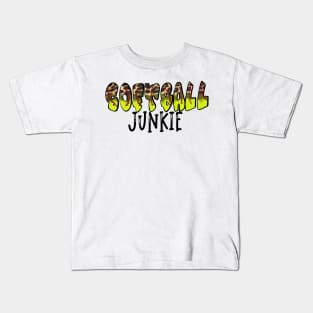 Softball Junkie Bubble Letter Cheetah Design Kids T-Shirt